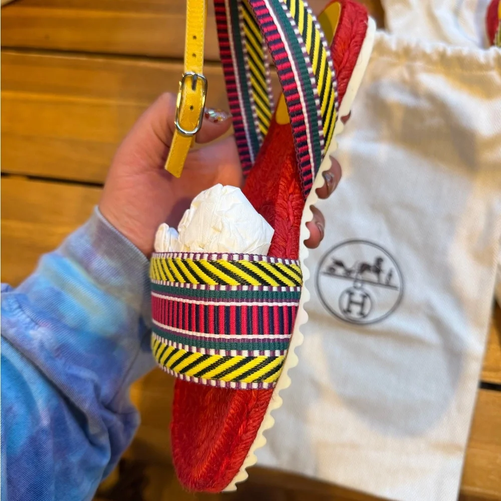 Hermes Red and Yellow Espadrilles NWOT Size EU 35 - Picture 3 of 7